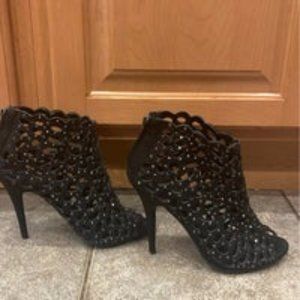Black open toe bootie heels size 7.5